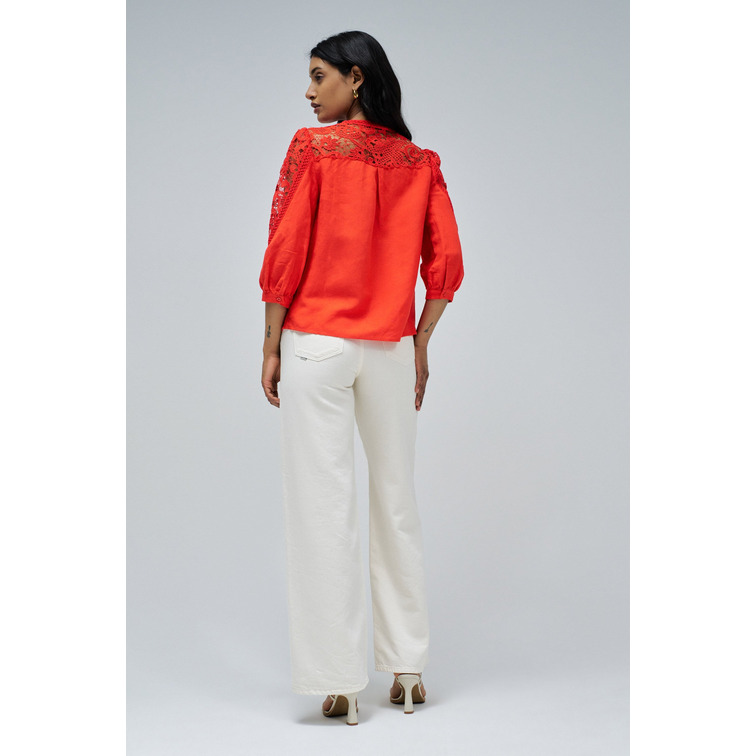 CAMISA MUJER  SALSA JEANS LINEN SHIRT WITH LACE AND RIBB