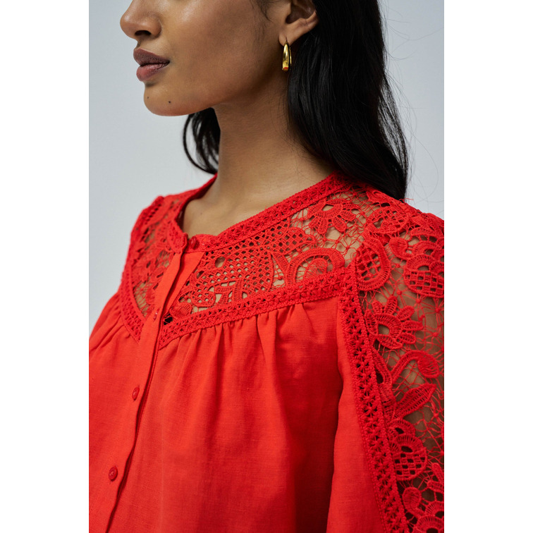 CAMISA MUJER  SALSA JEANS LINEN SHIRT WITH LACE AND RIBB