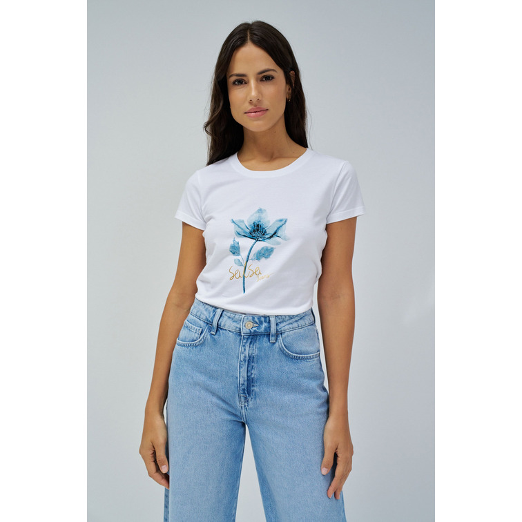 CAMISETA MUJER SALSA JEANS ESTAMPADO FLORAL Y LENTEJUELAS