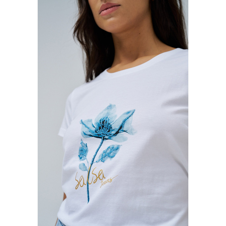 CAMISETA MUJER SALSA JEANS ESTAMPADO FLORAL Y LENTEJUELAS