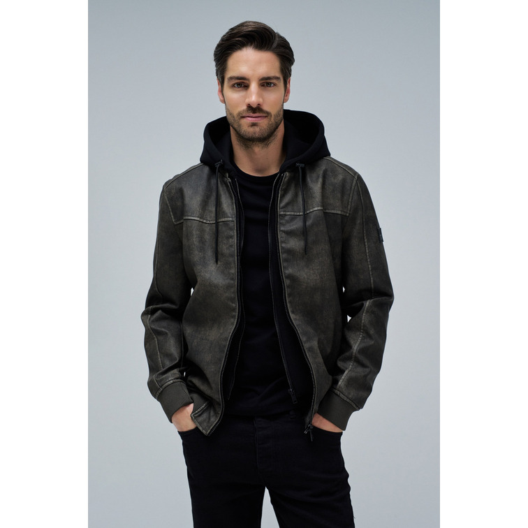 CAZADORA HOMBRE  SALSA JEANS HOODED FAKE LEATHER BOMBER JAC