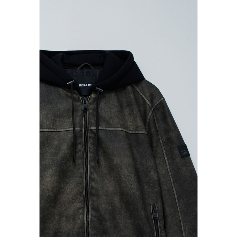 CAZADORA HOMBRE  SALSA JEANS HOODED FAKE LEATHER BOMBER JAC