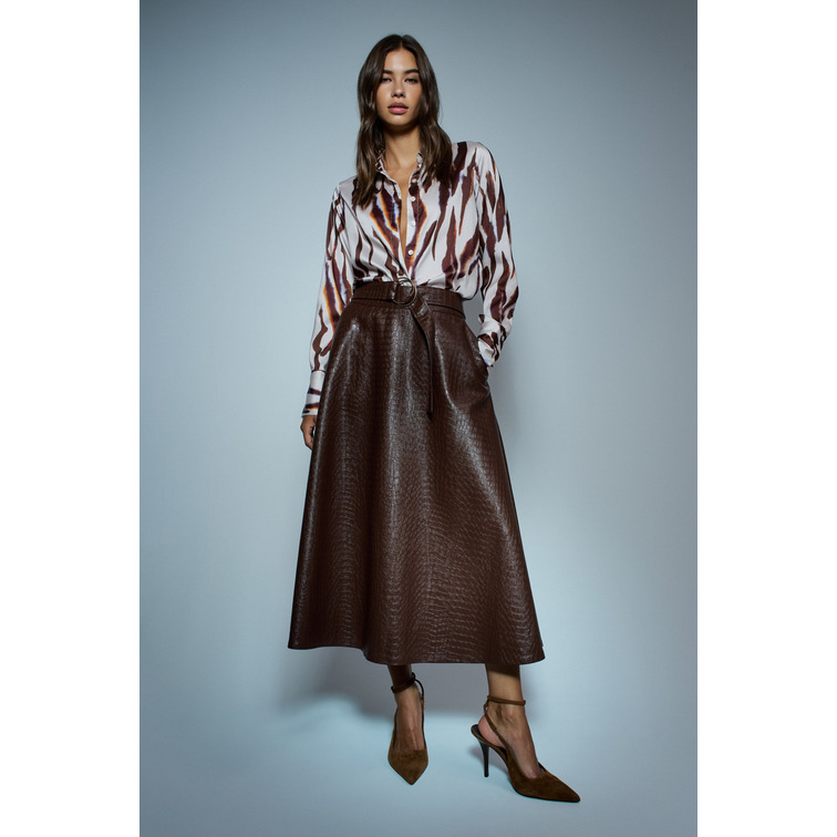 FALDA MUJER SALSA JEANS FAUX LEATHER MIDI SKIRT WITH B