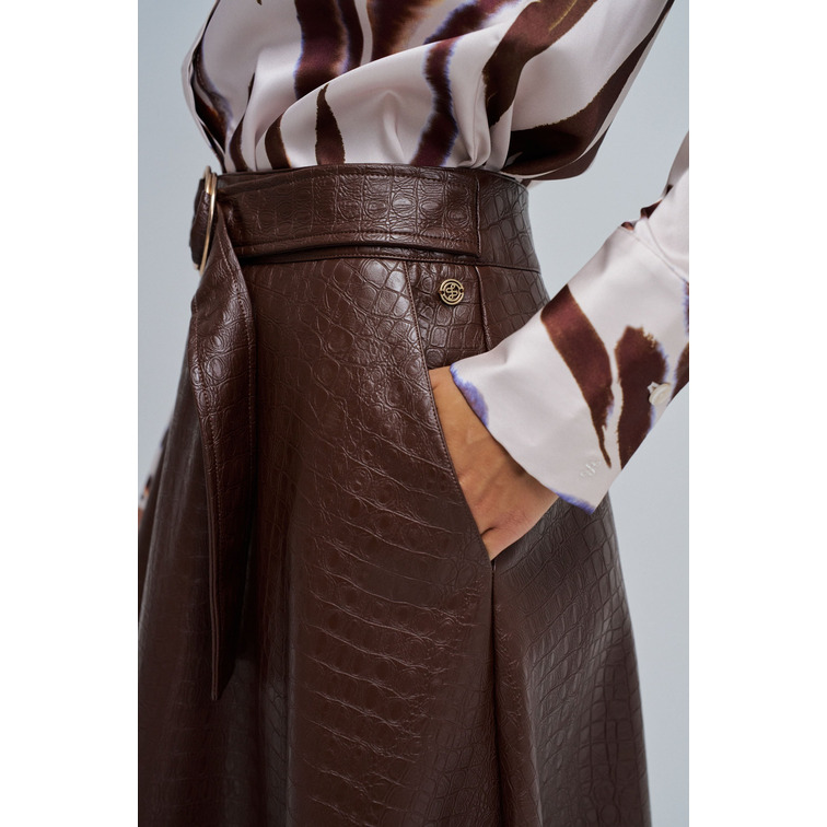 FALDA MUJER SALSA JEANS FAUX LEATHER MIDI SKIRT WITH B