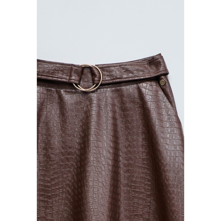 FALDA MUJER SALSA JEANS FAUX LEATHER MIDI SKIRT WITH B