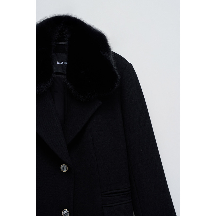 ABRIGO MUJER  SALSA JEANS WOOL COAT WITH FAUX FUR COLLAR