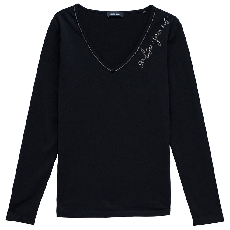 CAMISETA MUJER  SALSA JEANS V-NECK BRANDING LONG SLEEVE