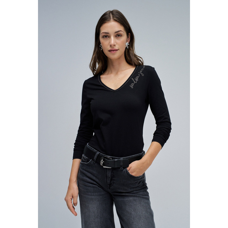 CAMISETA MUJER  SALSA JEANS V-NECK BRANDING LONG SLEEVE