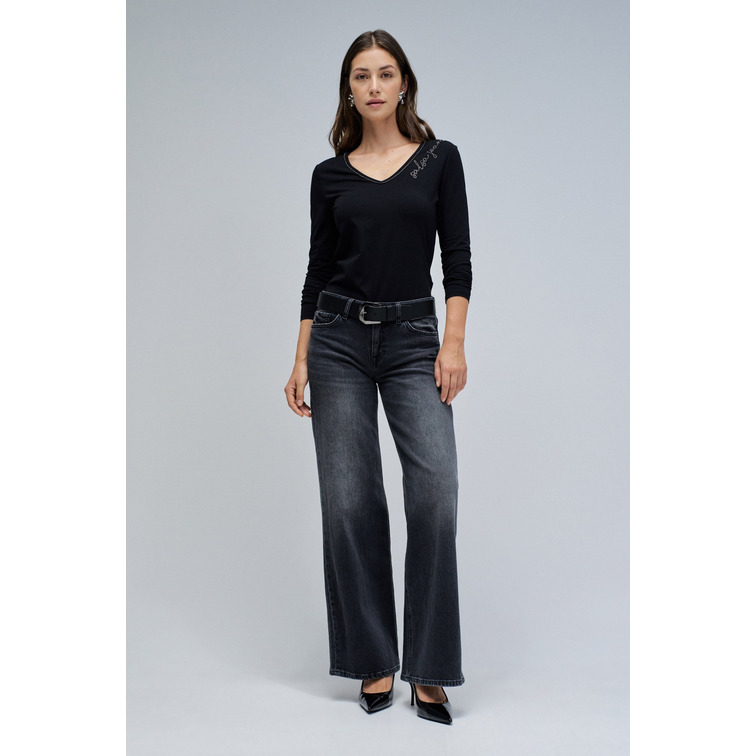 CAMISETA MUJER  SALSA JEANS V-NECK BRANDING LONG SLEEVE