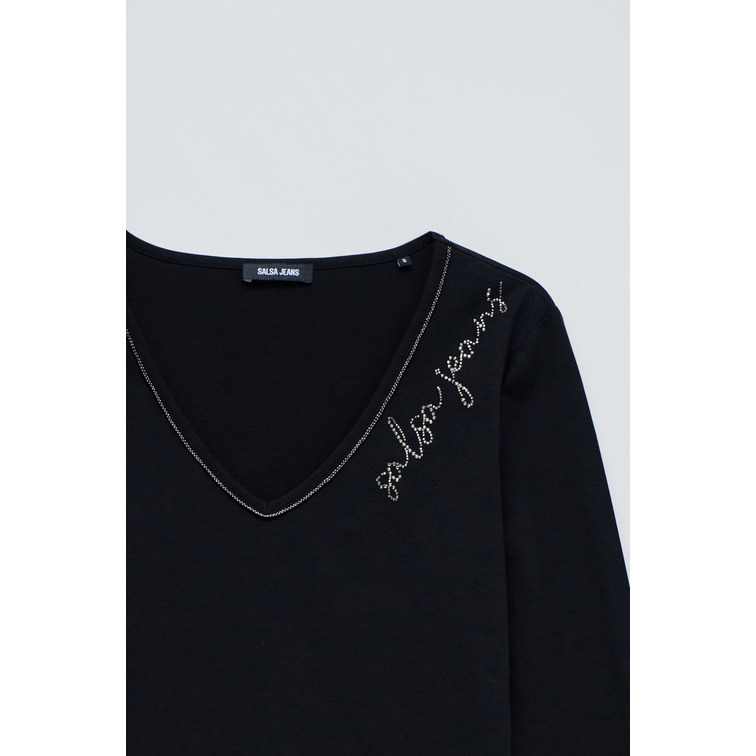 CAMISETA MUJER  SALSA JEANS V-NECK BRANDING LONG SLEEVE