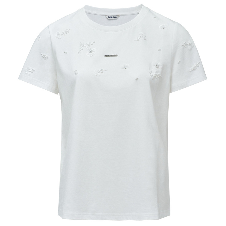 CAMISETA MUJER  SALSA JEANS T-SHIRT W/ FLOWER BEADS AND SE