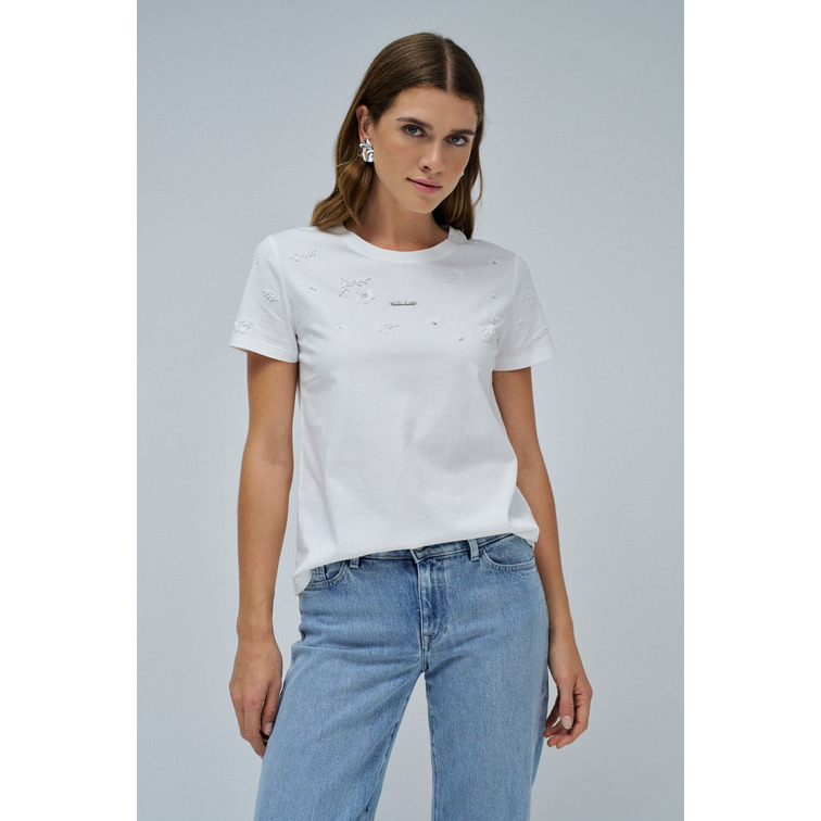 CAMISETA MUJER  SALSA JEANS T-SHIRT W/ FLOWER BEADS AND SE