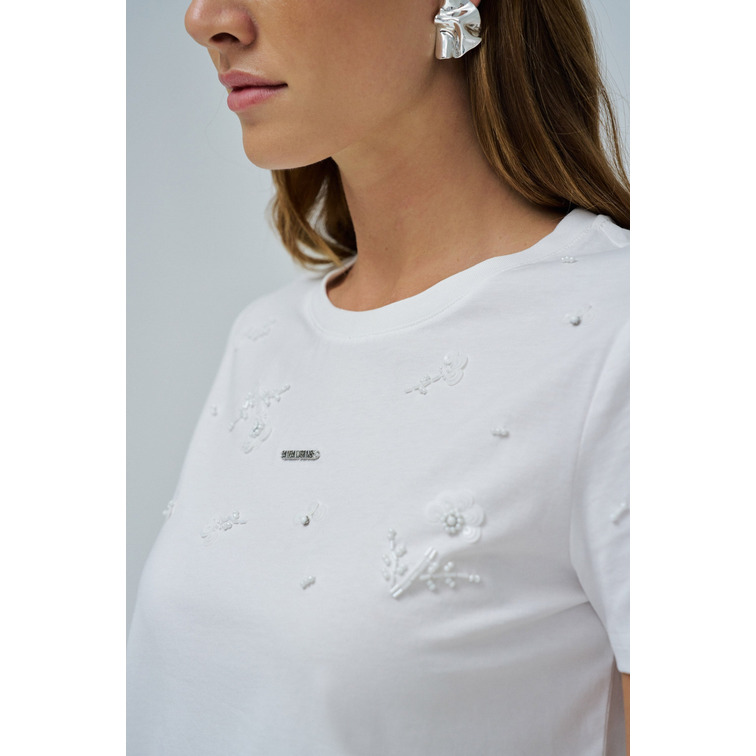 CAMISETA MUJER  SALSA JEANS T-SHIRT W/ FLOWER BEADS AND SE