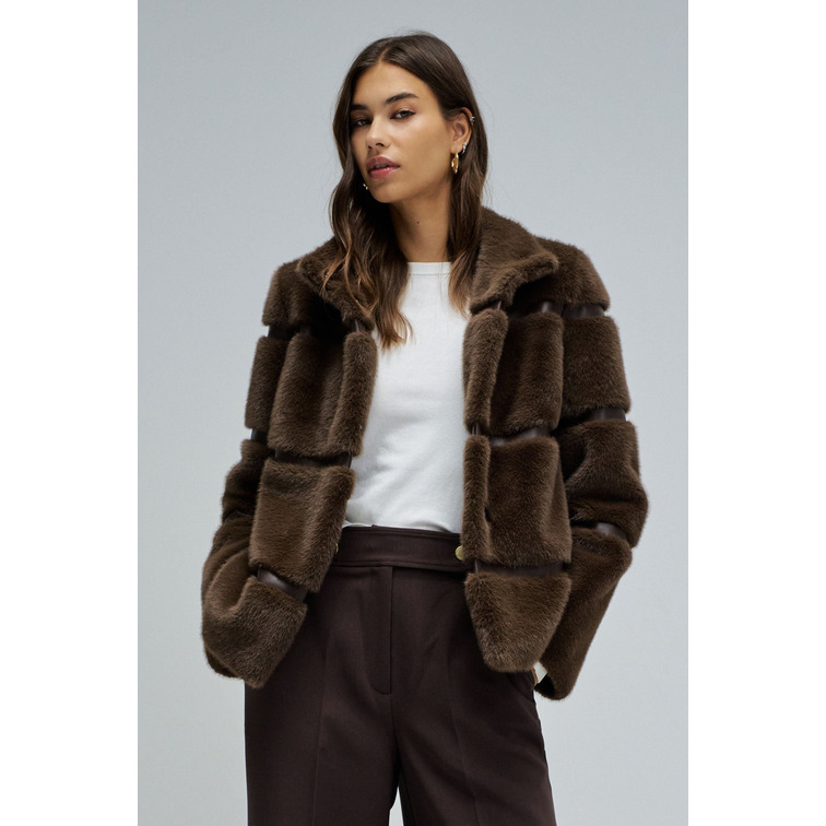 ABRIGO MUJER  SALSA JEANS FAUX FUR COAT WITH PU SECTIONS