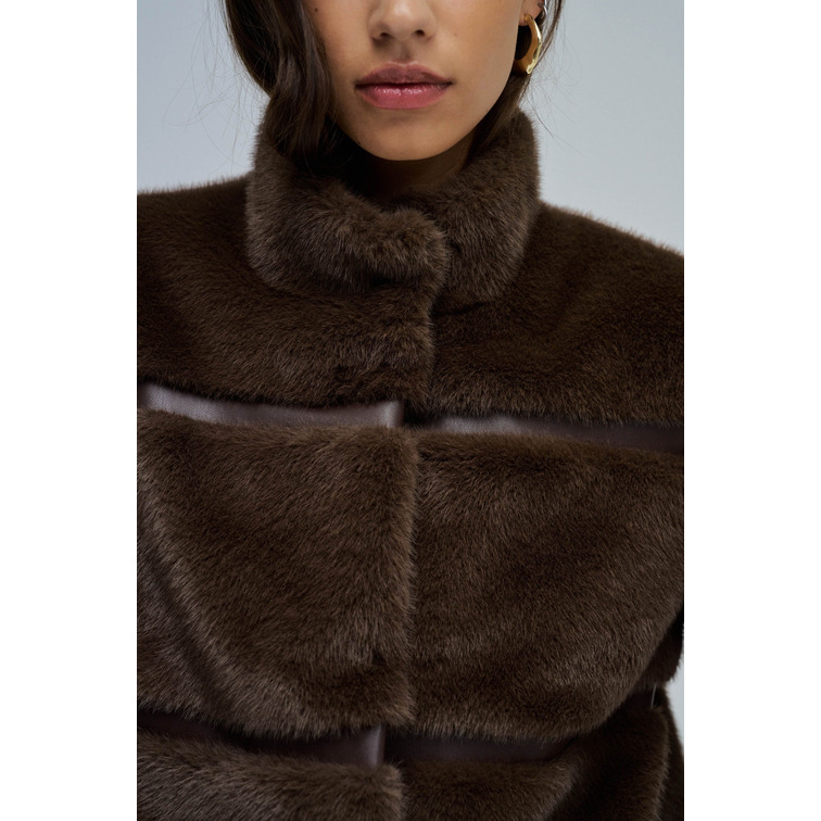 ABRIGO MUJER  SALSA JEANS FAUX FUR COAT WITH PU SECTIONS