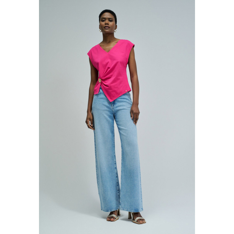 CAMISETA ASIMÉTRICA MUJER SALSA JEANS CON APLICACIÓN DORADA