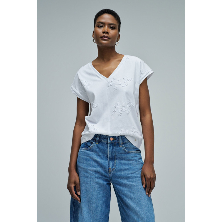 CAMISETA MUJER  SALSA JEANS 3D FLOWER EMBROIDERY T-SHIRT