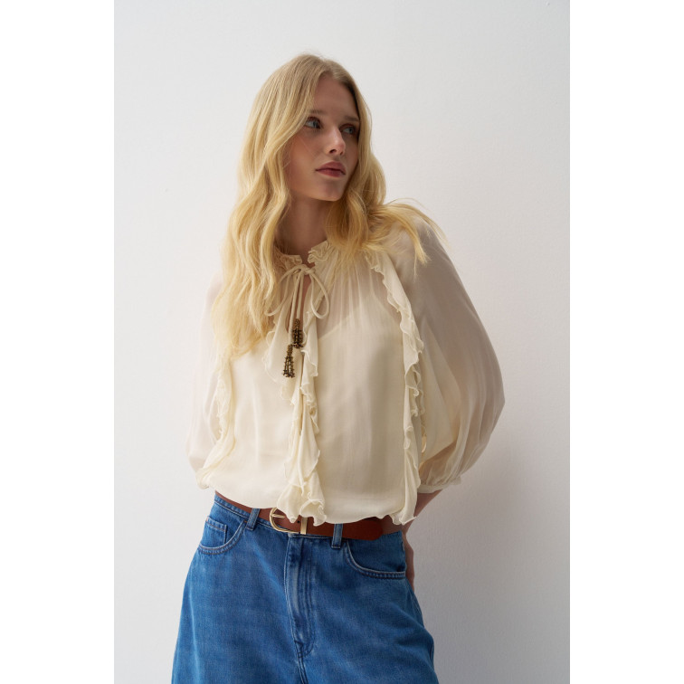 CAMISA MUJER  SALSA JEANS RUFFLE BLOUSE W/BUTTONS 3/4 SL