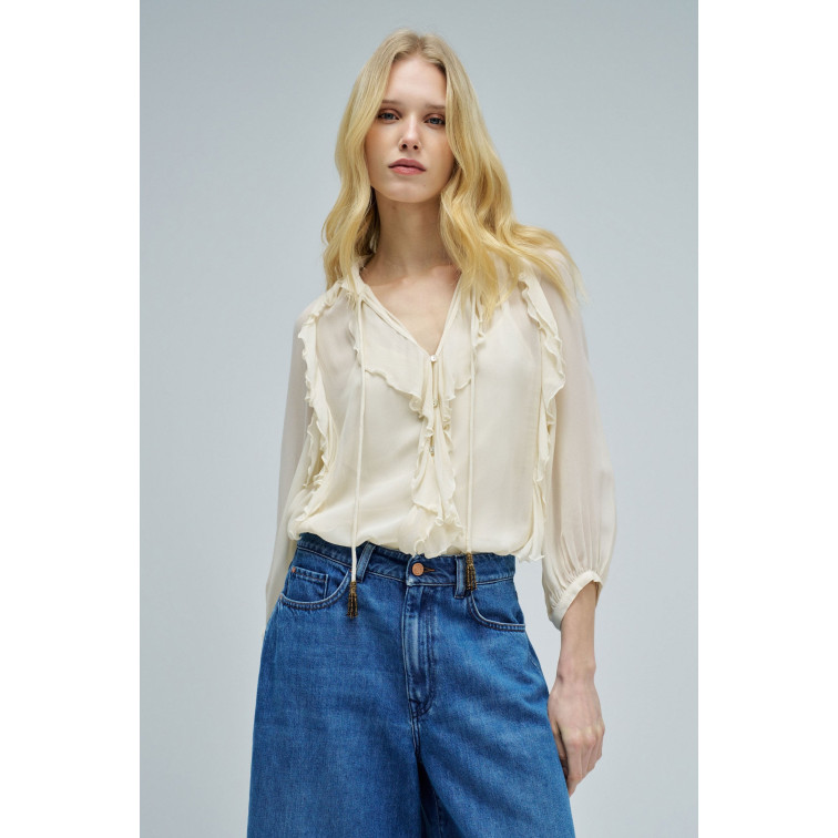 CAMISA MUJER  SALSA JEANS RUFFLE BLOUSE W/BUTTONS 3/4 SL