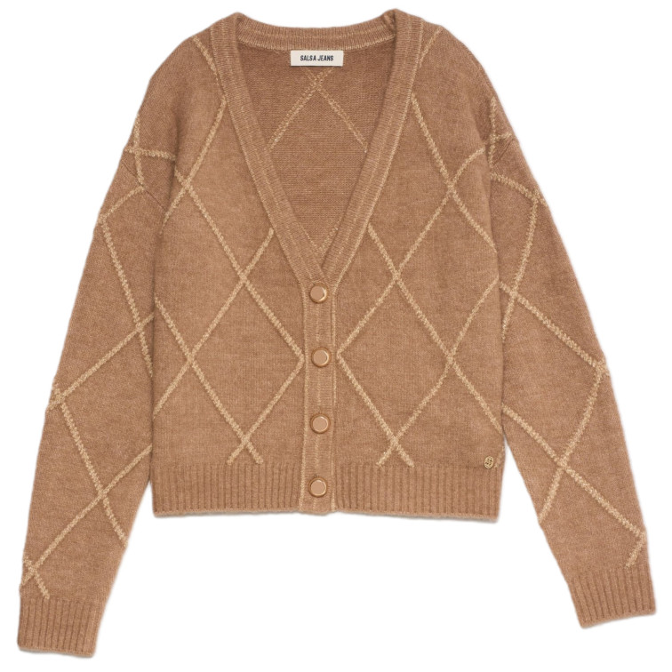  SALSA JEANS LUREX KNIT CARDIGAN WITH V-NEC