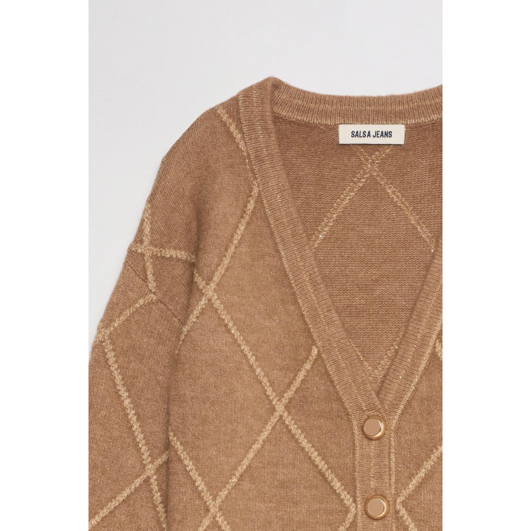  SALSA JEANS LUREX KNIT CARDIGAN WITH V-NEC