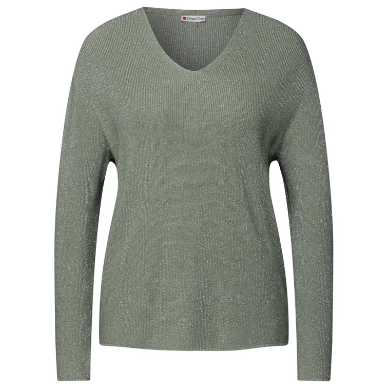 JERSEY MUJER  STREET LTD_QR_LUREX V-NECK SWEATER