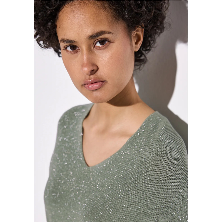 JERSEY MUJER  STREET LTD_QR_LUREX V-NECK SWEATER