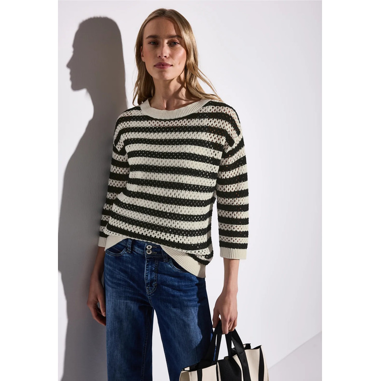 JERSEY MUJER  STREET COSY STRIPED MESH SWEATER