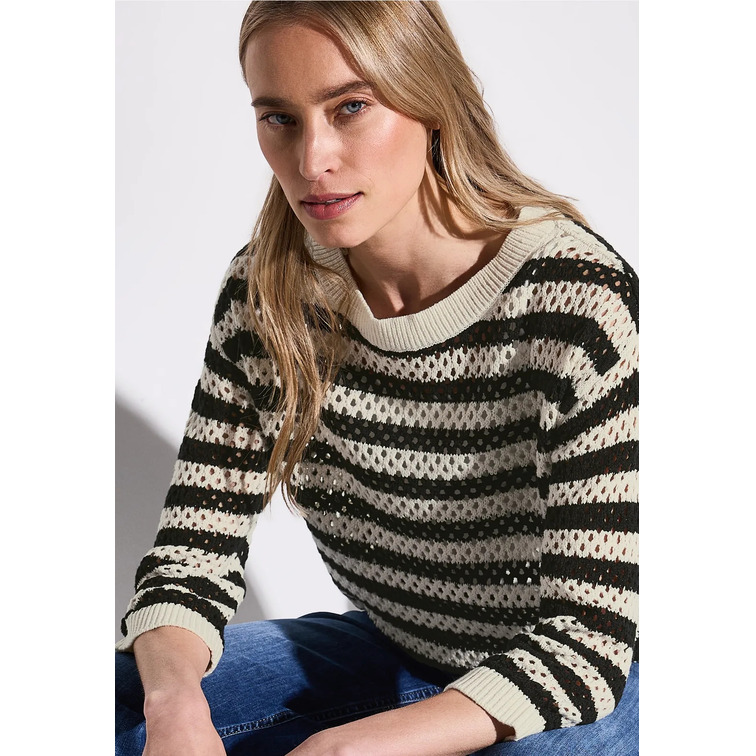 JERSEY MUJER  STREET COSY STRIPED MESH SWEATER