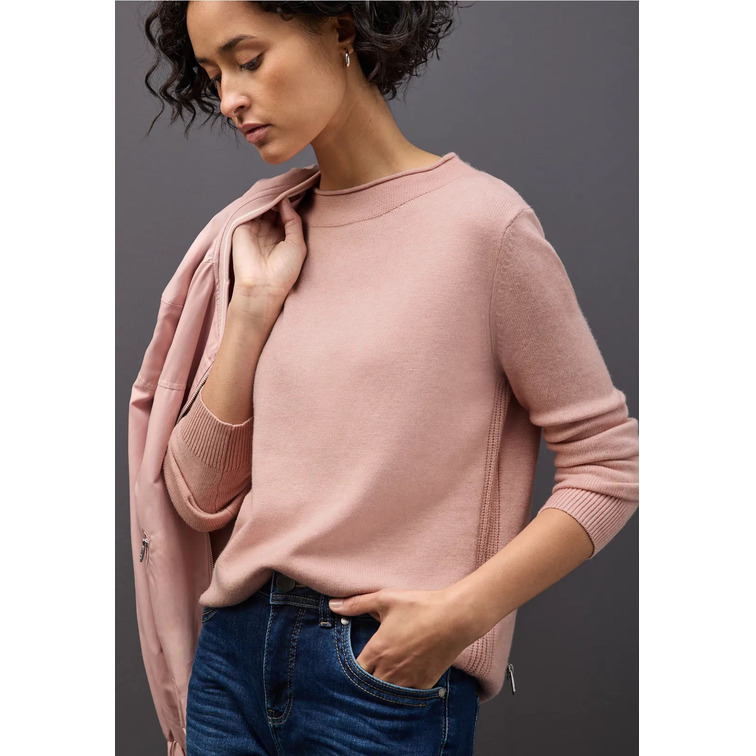 JERSEY MUJER  STREET QR_ROLLED EDGE COLLAR SWEATER