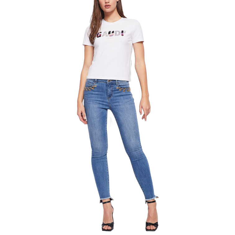 CAMISETA CORTA CON LOGO EN PEDRERÍA MUJER GAUDI