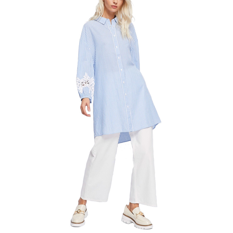 CAMISA LARGA A RAYAS CON ENCAJE MUJER GAUDI