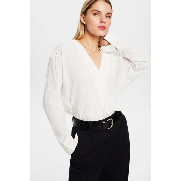 BLUSA DE CREPÉ MUJER ESPRIT CON CUELLO V