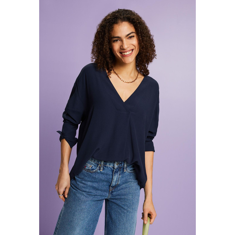 BLUSA DE CREPÉ MUJER ESPRIT CON CUELLO V