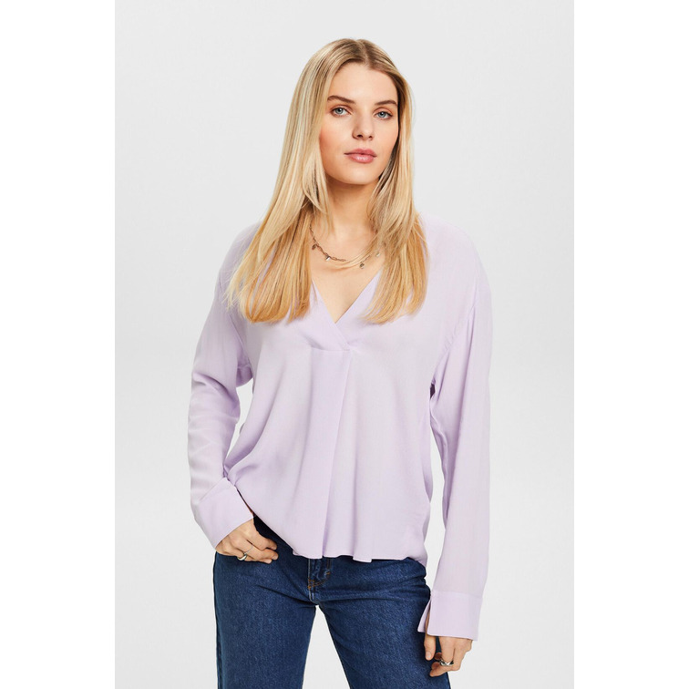BLUSA DE CREPÉ MUJER ESPRIT CON CUELLO V