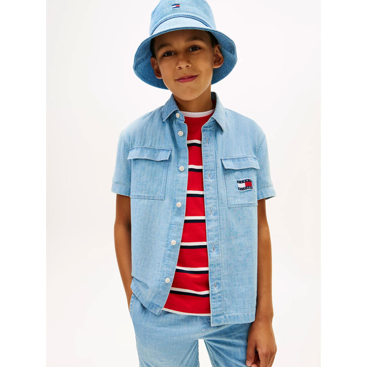 CAMISA NIÑO  TOMMY HILFIGER WAVY FLAG HERRINGBONE SHIRT SS