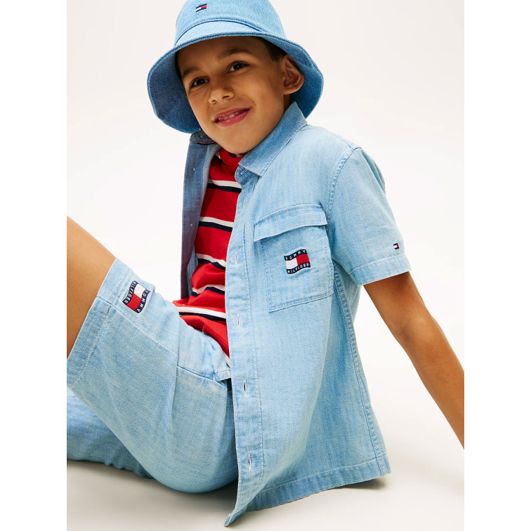 CAMISA NIÑO  TOMMY HILFIGER WAVY FLAG HERRINGBONE SHIRT SS