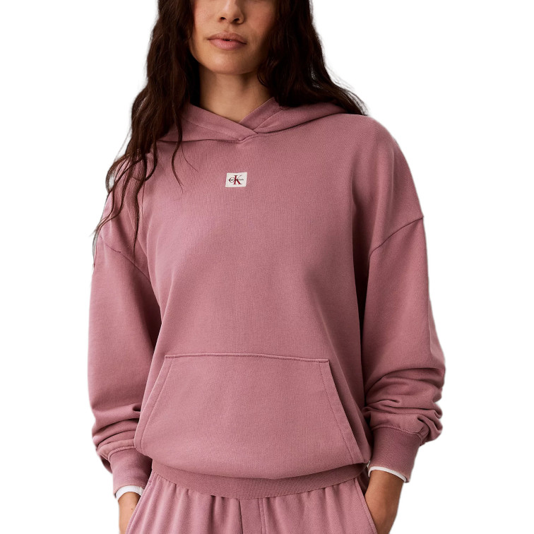 SUDADERA MUJER  CALVIN KLEIN W LS WOVEN LABEL TERRY PO HOOD
