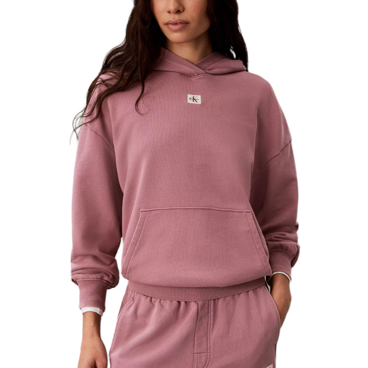 SUDADERA MUJER  CALVIN KLEIN W LS WOVEN LABEL TERRY PO HOOD