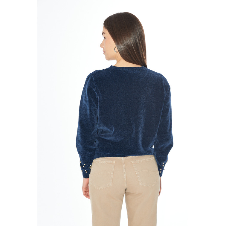 JERSEY MUJER YESZEE CUELLO REDONDO CON APLIQUES