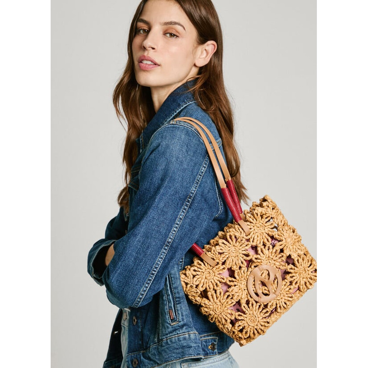 BOLSO DE RAFIA MUJER PEPE JEANS CON DETALLES FLORALES