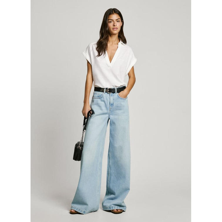 VAQUERO ANCHO MUJER PEPE JEANS CON TACHUELAS TIRO MEDIO