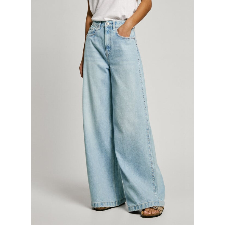 VAQUERO ANCHO MUJER PEPE JEANS CON TACHUELAS TIRO MEDIO