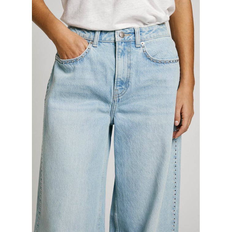 VAQUERO ANCHO MUJER PEPE JEANS CON TACHUELAS TIRO MEDIO