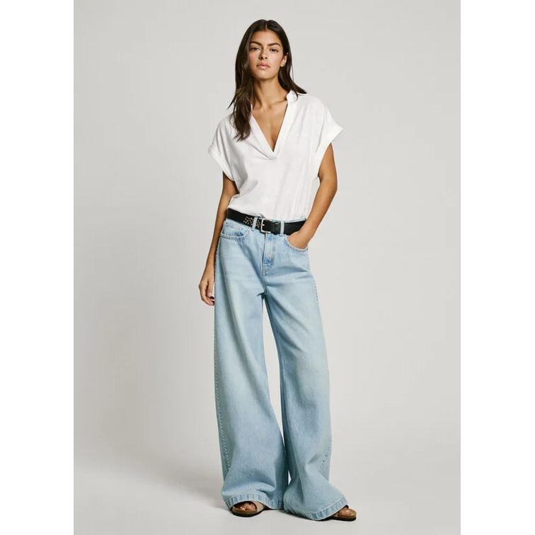 VAQUERO ANCHO MUJER PEPE JEANS CON TACHUELAS TIRO MEDIO