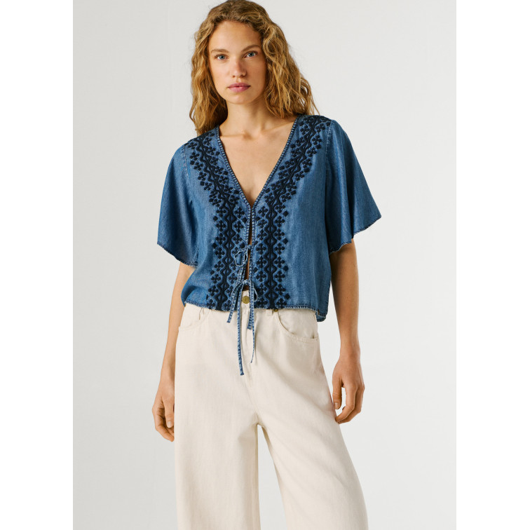 BLUSA FLUIDA MUJER PEPE JEANS CON DETALLES BORDADOS