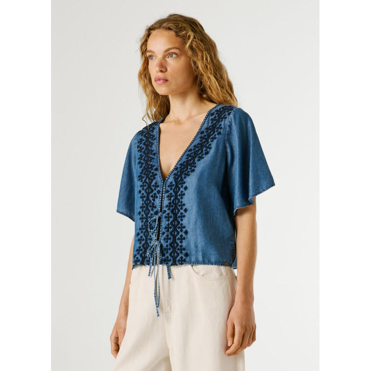 BLUSA FLUIDA MUJER PEPE JEANS CON DETALLES BORDADOS