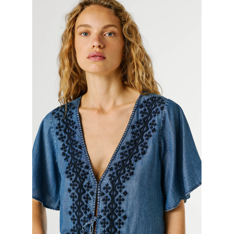 BLUSA FLUIDA MUJER PEPE JEANS CON DETALLES BORDADOS