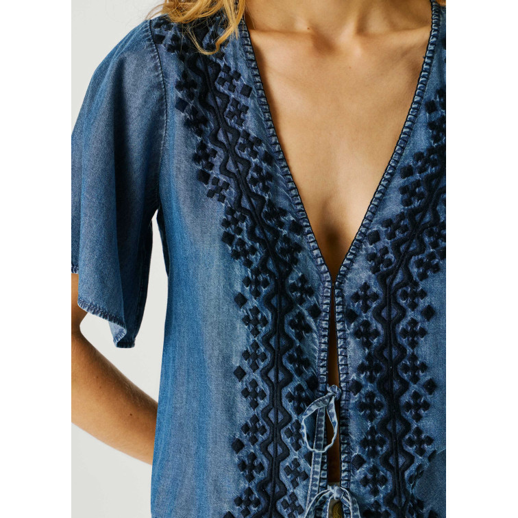 BLUSA FLUIDA MUJER PEPE JEANS CON DETALLES BORDADOS