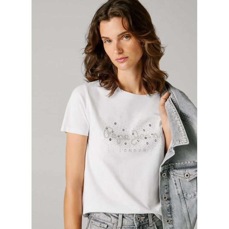 CAMISETA MUJER PEPE JEANS LOGO STRASS